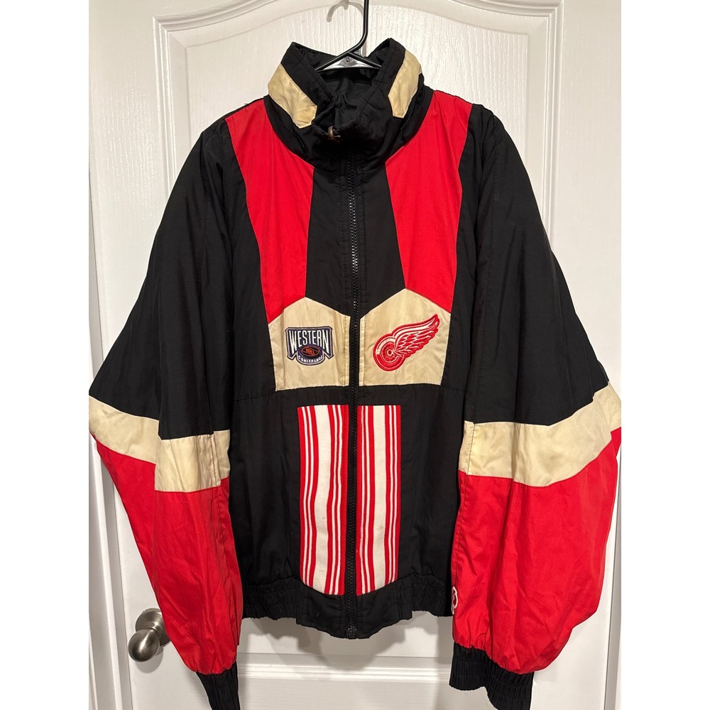 Vintage Detroit Red Wings NHL Pro Player Puffer Jacket Reversible Coat Mens L